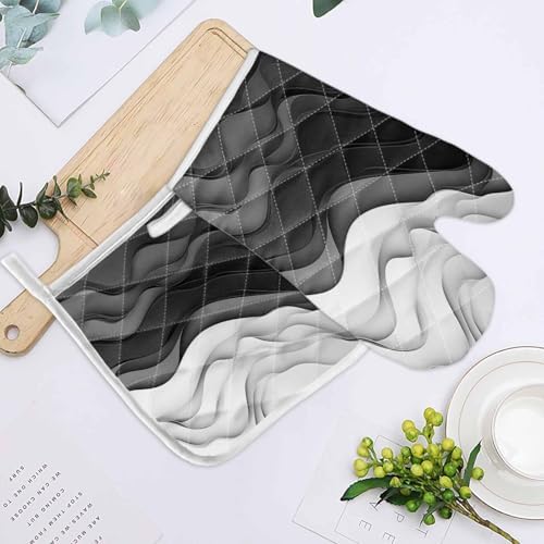 Quilted Cotton Terry Cloth Oven Mitt, Pot Holder White Black Grey