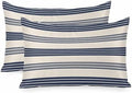 Navy Blue Striped Pillow Cases Queen Size Set of 2, Modern Geometric