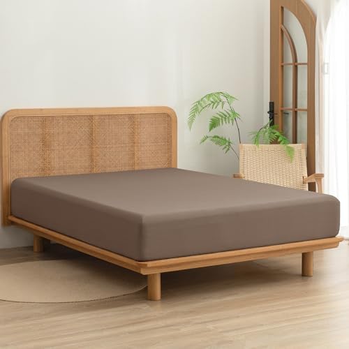 BESTOUCH 100% Washed Cotton Linen Feel Sheet Set, Pine Bark Brown Full