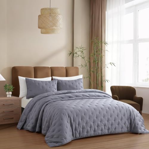Viscose from Bamboo Shell Dream Quilt Set Twin, Silver Grey