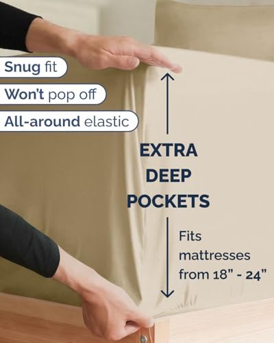 CGK Extra Deep Twin XL Sheet Set - 4pc College Dorm Room - Beige