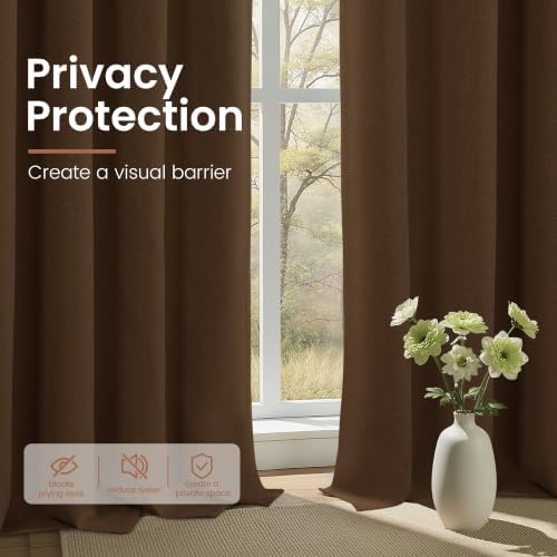 BGment Brown Linen Blackout Curtains 52X72 Inches Long for Living Room