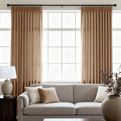 Brown Pinch Pleated Long Linen Curtains 96 inch Length 2 Panels Set