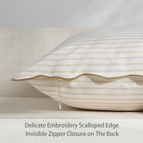 DEZENE 18x18 Beige Tan Outdoor Pillow Covers Pack of 2, Striped