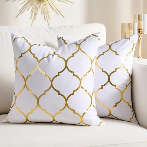 Pack of 2 Gold Velvet Decorative Pillow Covers White 20x20 Modern