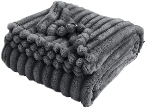 Faux Fur Throw Blanket for Couch, 60x80 Inches 3D Ribbed Soft Warm