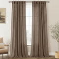 Chocolate Brown Linen Curtain 96 inch Length 2 Panels Set Back Tab