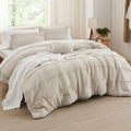Bedsure Queen Comforter Set 4 Piece, Beige Boho, Pinch Pleat