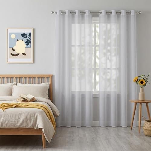Solid Color Sheer Curtains for Living Room 63 inch Length 2 Panels