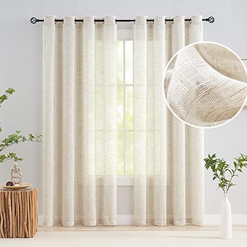 Linen Semi Sheer Curtains for Living Room 84" Natural Privacy Bedroom
