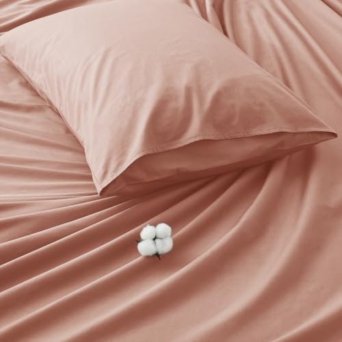 Entisn Pure Cotton Sheets Twin 3-Pc Set, 400TC, 16" Pocket, Dusty Pink