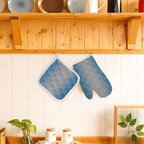 Quilted Cotton Terry Cloth Oven Mitt, Pot Holder Blue Grey Gradient