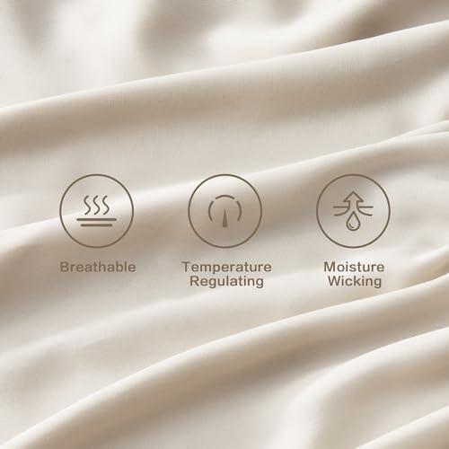 Andency King Sheets Set 100% Viscose Derived from Bamboo, Oatmeal