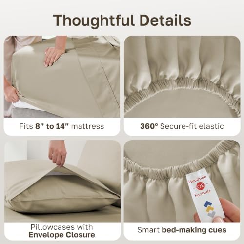 Soft Natural 100% Cotton Sateen Full Size Sheet Sets - Beige