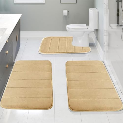 Bath mat,Memory Foam Bath Mat Set Bathroom Rugs For 3 Pcs Toilet Mats