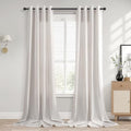 SMABU Extra Long Linen Grommet Curtains 120 Inch Long Beige White 2