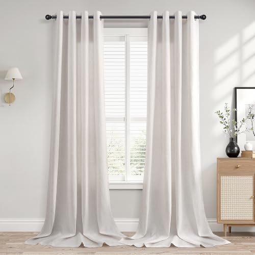 SMABU Extra Long Linen Grommet Curtains 120 Inch Long Beige White 2