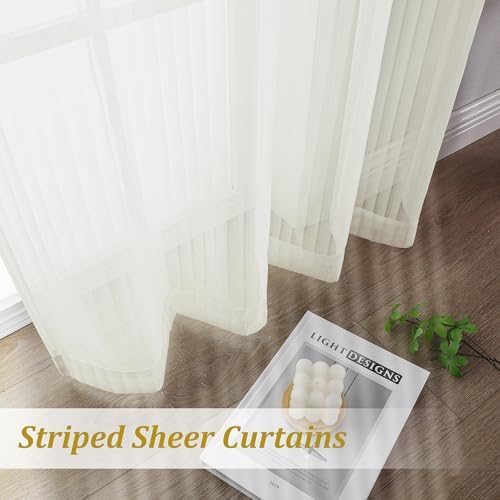 OWENIE Cream Sheer Curtains - 120 Inches Extra Long 2 Panels for