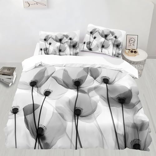 Gray Florals Duvet Cover Set Queen Size European Florals Bedding Set