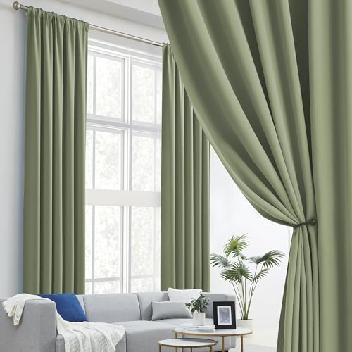 DUALIFE Light Sage Green Curtains 108 Inches Long Back Tab/Rod Pocket