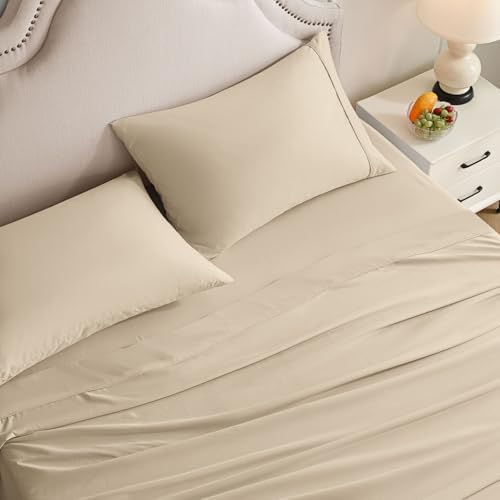 Full Size Bed Sheets Set, 4 Pieces Hotel Luxury Soft Microfiber Bed