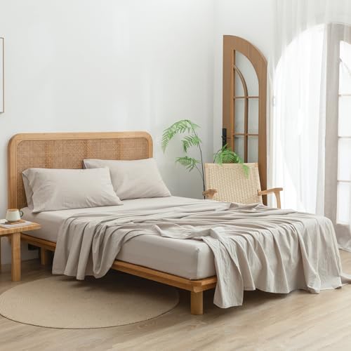 BESTOUCH 100% Washed Cotton Linen Feel Sheet Set, Solid Linen Grey