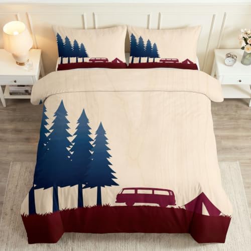 King Duvet Cover Set Soft Microfiber Retro Camping