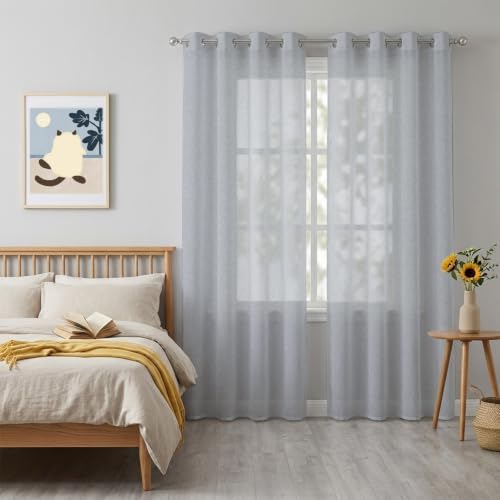 Silver Gray Sheer Curtains 63 inch Length 2 Panels Set, Boho Light