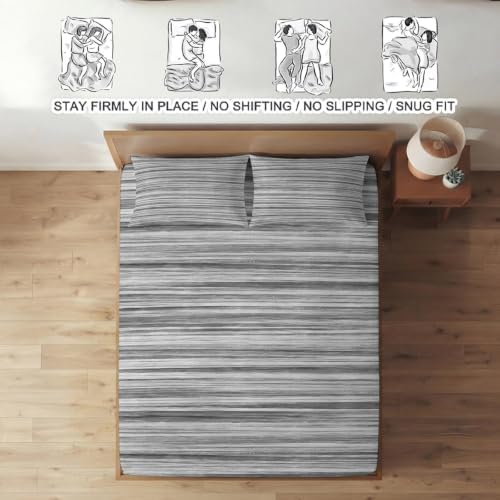 Queen Fitted Sheet Deep Pocket, Abstract Gray Striped Textured Soft