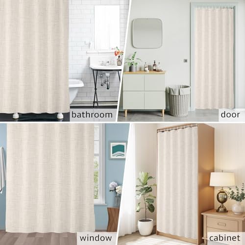 Creamy Solid Shower Curtain 84 inches Extra Long Minimalist Tan Linen