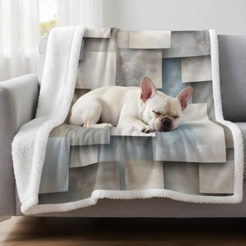 Abstract Block Sherpa Fleece Blanket Minimalist Beige Gray Raised