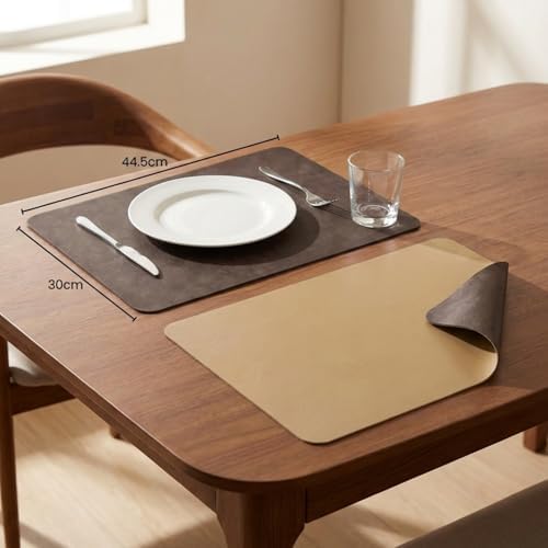 Faux Leather Placemats Set of 6, Taupe & Brownish Yellow