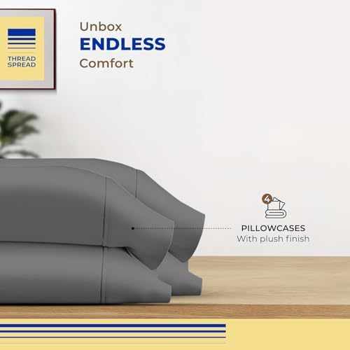 Thread Spread 100% Egyptian Cotton Pillow Cases Queen Size Set of 4