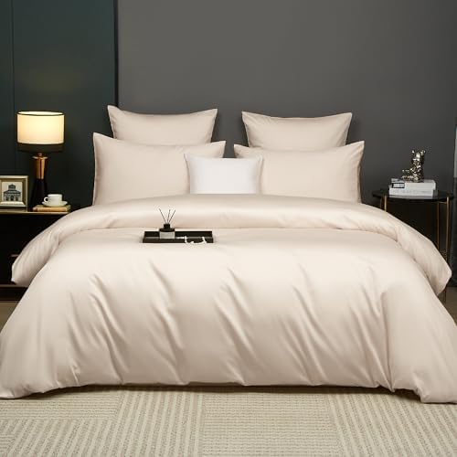 100% Long Staple Cotton Twin Duvet Cover Set Cream for Hot Sleepers