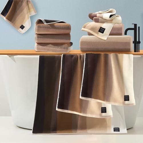 VOOVA & MOVAS 12PCS Brown Towels Set for Bathroom, 2 Bath 28"x55", 6