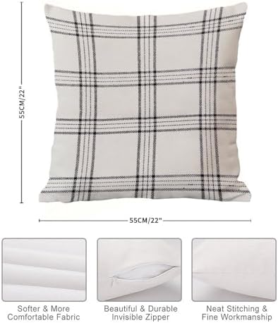 ArogGeld Plaid Pillow Cover Natural and Black White and Black Plaid