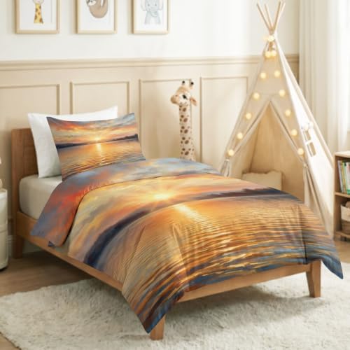 King Duvet Cover Set Soft Microfiber Scenery Sunset
