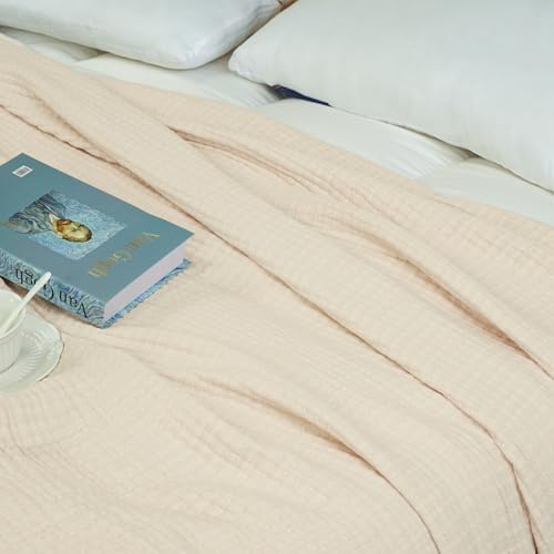 100% Cotton Muslin Blanket, Breathable All-Season Gauze Blanket for
