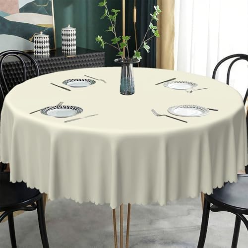 Laeacco 70 Inch Beige Round Tablecloth Solid Color Polyester Table