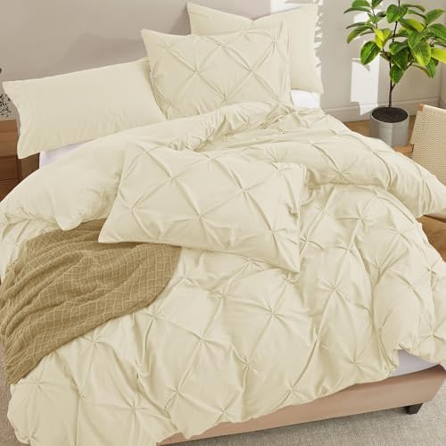 VACVELT 2pc Beige Pintuck Pillow Shams Queen, Envelope Closure