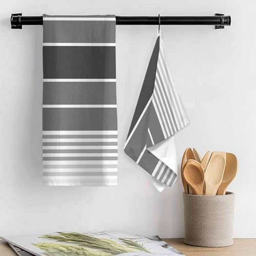 Minimalist Kitchen Towels Set of 4 Dark Gray Gradient Gray Stripe Farm