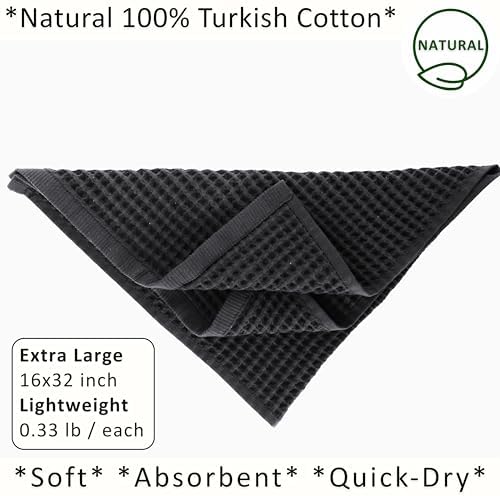PÜSKÜL Natural 100% Turkish Cotton Waffle Hand and Kitchen Towels Set