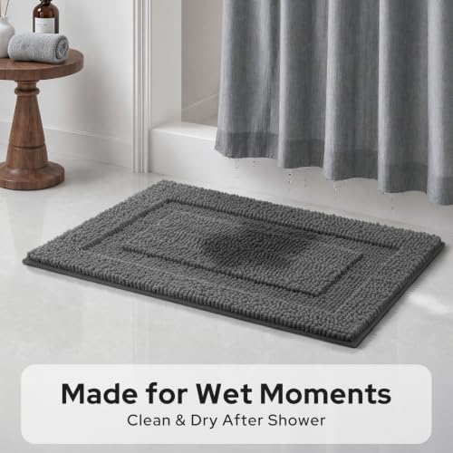 HOMEIDEAS Grey Bathroom Rugs Sets 2 Piece 17" x 24" + 20" x 32"