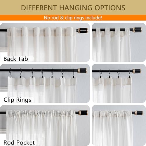 MYSKY HOME Natural Linen White Curtains 84 Inches Long, Semi Sheer