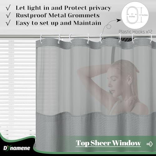 Dynamene Waffle Shower Curtain and Snap-in Fabric Liner Set Grey