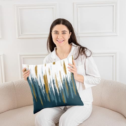 Teal White Yellow Throw Pillow Covers 22x22 Set of 2 Modern Oil