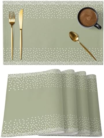 Round Placemats Set of 12 Sage Polka Dot Place Mats Minimalist Neutral