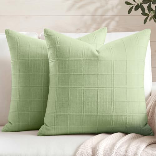 NOVILYS Sage Green Throw Pillow Covers 18x18 Set of 2, Soft Cotton