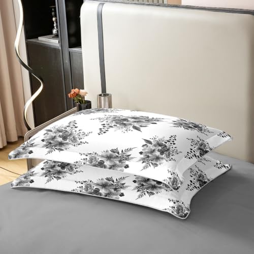 Erosebridal Grey Floral 100% Cotton Duvet Cover Queen Watercolor Boho