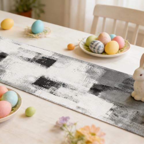 OYIMUA Grey and White Abstract Modern Table Runner, Art Rustic Kitchen